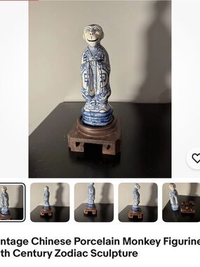 Vintage Chinese Porcelain Monkey Figurine zodiac sign sculpture